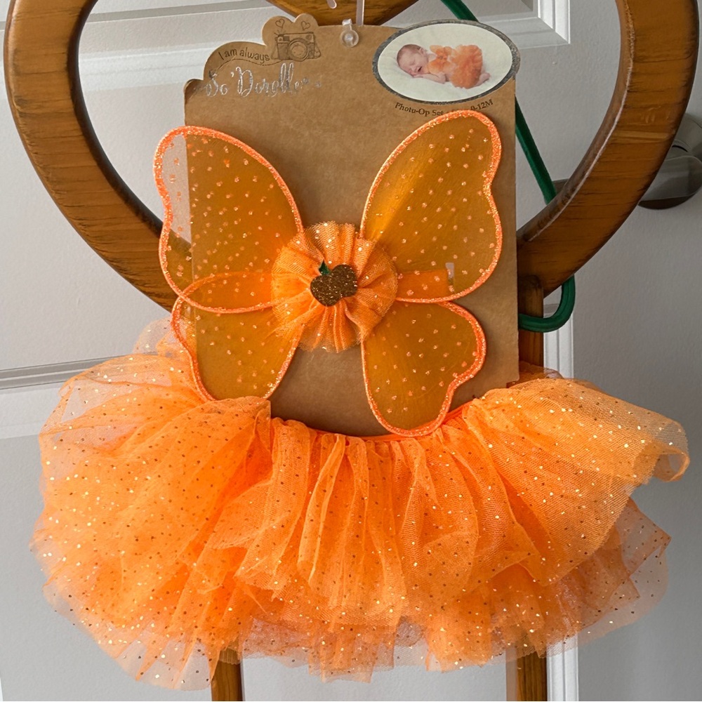 So'Dorable First Halloween Photo Op 2 Piece Set Orange Tutu Wings
